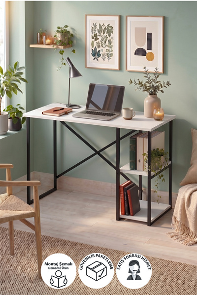 Bofigo 110x50 Cm 2 Raflı Çalışma Masası Bilgisayar Masası Ofis Masası Ders Ma...