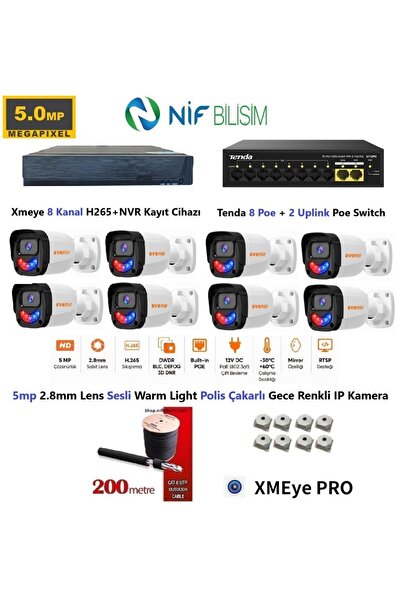 Nif Bilişim Xmeye 5mp 2.8mm Sabit Lens Polis Çakarlı Sesli Ve Gece Renkli 8 K...