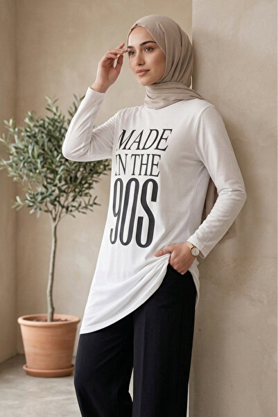 TOFİSA Printed Long Sleeve Tunic White - 2112-White