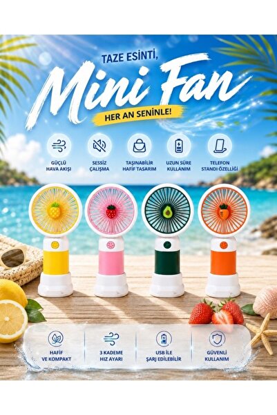 TemizlikMağazam MİNİ EL FANI SOĞUTUCU 4 DESEN VE RENKLİ ŞARZLI