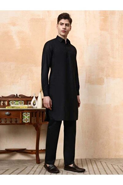 Devoiler Kurta set - Men's Black Cotton Pathani
