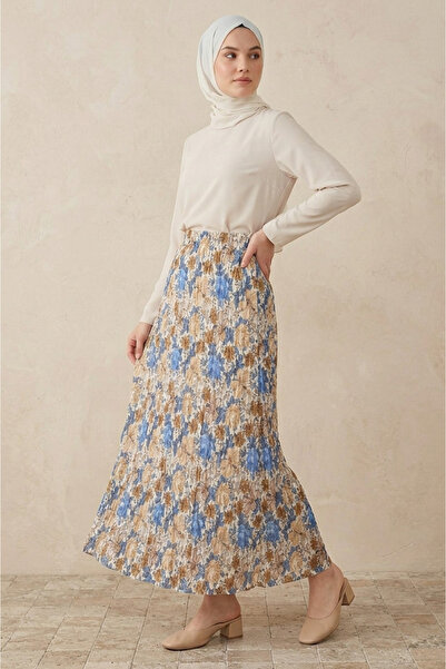TOFİSA Patterned Tricot Skirt - 2121-Blue-White