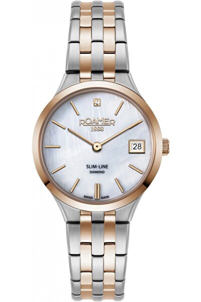 Roamer Ceas de damă 864857 49 20 50 — aur roz, clasic, cu diamante.