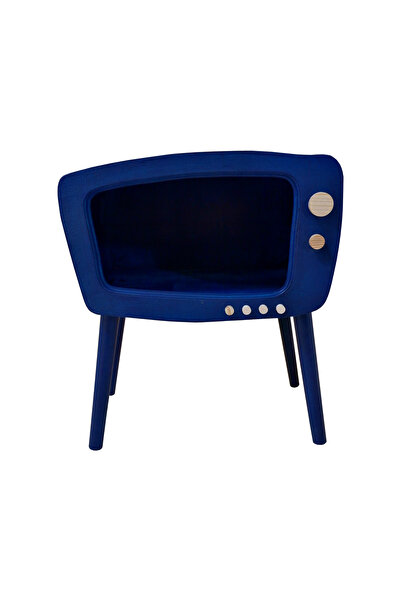 huncar El Yapımı Ahşap Retro TV Görünümlü Köşe Sehpası – Steel Blue