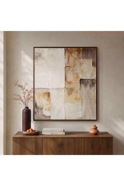 PAN HOME Mudrelle Textured Canvas Framed Wall Art 82.5x102.5cm - Beige