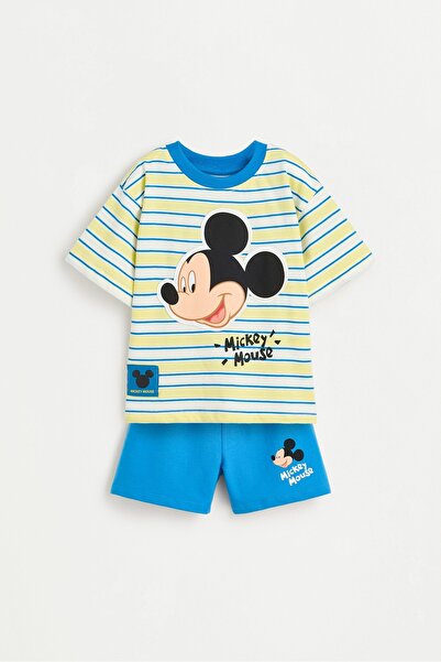 LEFTIES Mickey Mouse ©Disney çizgili t-shirt ve bermuda şort takımı