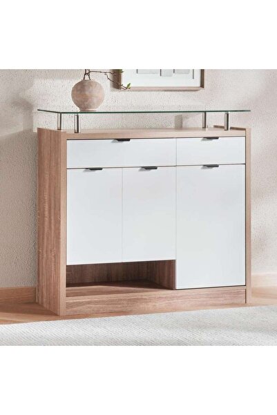 PAN HOME Stark Shoe Rack 28 Pairs With 3 Door 2 Drawer Tempered Glass - White...