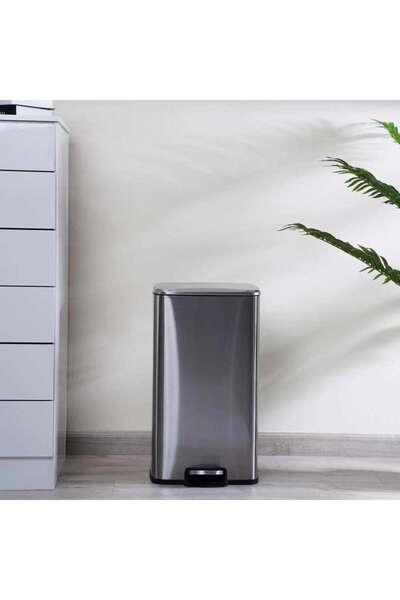 PAN HOME سلة مهملات بدواسة من وولفريك سعة 30 لتر، مقاس 34×32×60.8 سم - كروم