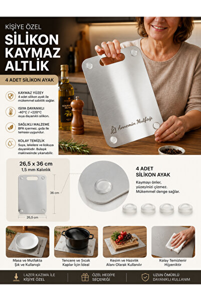 Resinoxstudio Kişiye Özel İsim/Logo Baskılı Paslanmaz Çelik kesme tahtası 26....