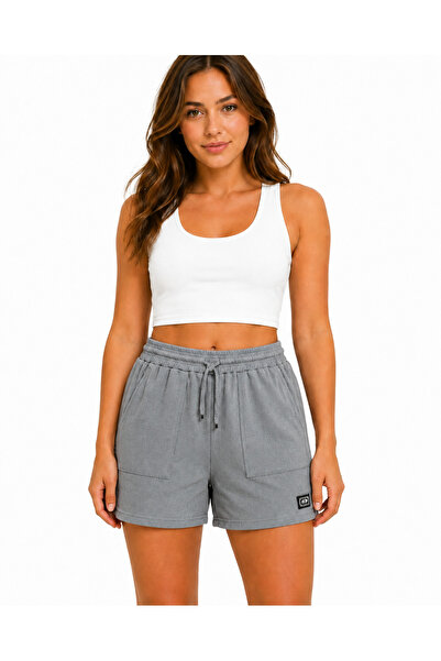 just wear zt Women's Wrinkled Textured Shorts, Elastic Waist Lace-Up Comforta...