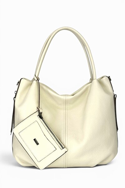 VOSTRO 100% Genuine Leather Women's Beige Soft Hand and Shoulder Bag - Handma...