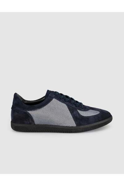 Cabani Genuine Leather Dark Navy Blue Men's Casual Sneaker Shoes