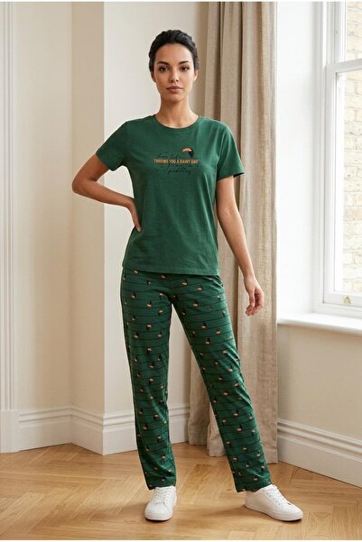 Mihra 90784R3201 Compact Combed Cotton Short Sleeve Printed Basic Pajama Set