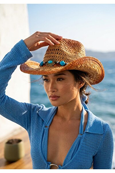 LAGRANZE Prismatic Stone Banded Porous Knit Women's Cowboy Hat