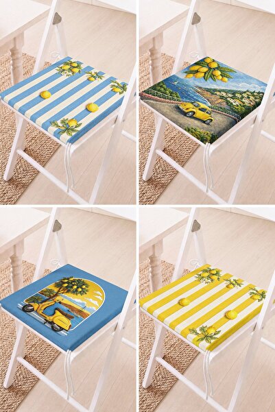 Home Set of 4 Lemon and Seaside View Lace-Up Chair Cushions Kitchen Cushions