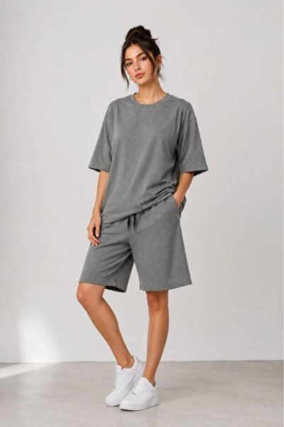 Generic Brand Women's Top and Bottom Set Two Yarn Fabric Crew Neck T-Shirt wi...