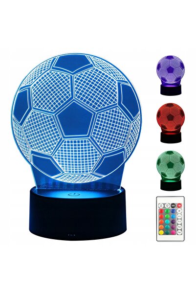 zola Lampa 3D pentru noptiera, model minge de fotbal, LED, RGB, telefomanda, ...