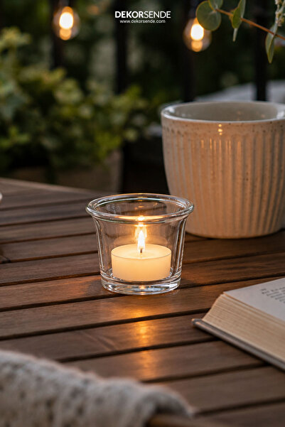 Dekorsende Silindir Cam Tealight Mumluk Şeffaf 5 cm