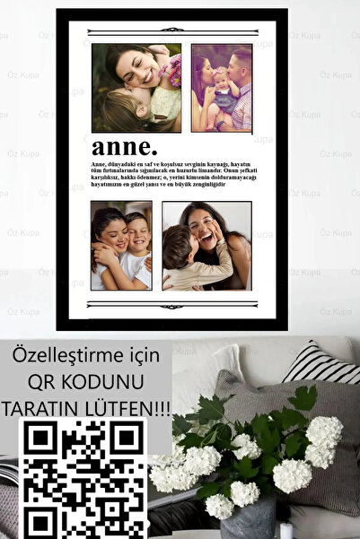 Öz Kupa Kişiye Özel Anne Tasarımlı Çerçeve Görünümlü 4 fotoğraflı Anı Gazetes...