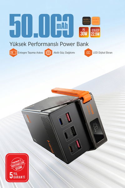 Kensa 50000mAH Powerbank 30 PD 22.5 QC/SCP Hızlı Şarj Dijital Göstergeli Taşı...