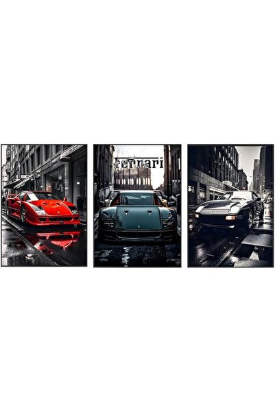 ESSESORIES Car Modern Men Boys Black White Sport Aesthetic Poster Wall Art Ro...