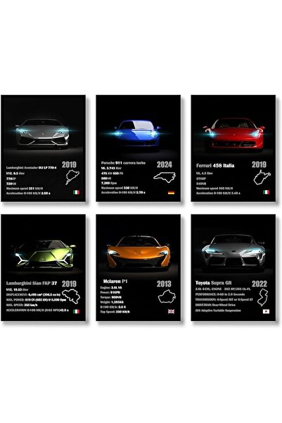 ESSESORIES Modern Super Car Racing Car Poster Wall Art Set of 6 Room Decor Se...