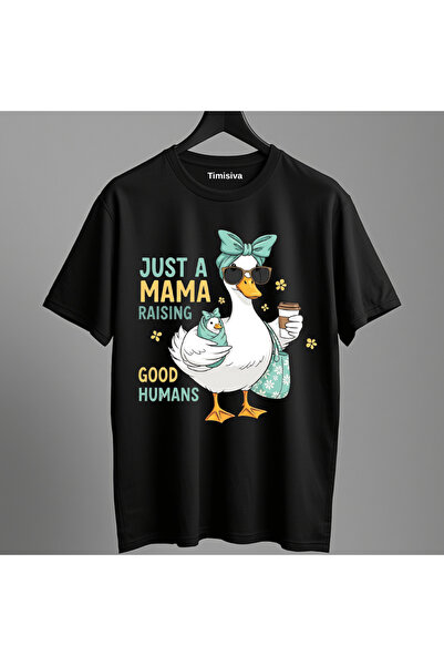 TİMİSİVA Unisex Oversized Printed Crew Neck Short Sleeve Black T-Shirt