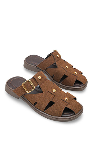 Ymn ayakkabı Layer Women's Brown Suede Buckle-Strap Comfortable Closed-Front ...