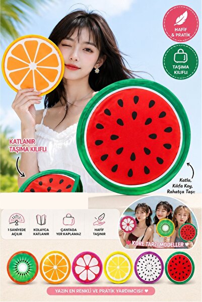 Kitchen Beauty Desenli Yelpaze Çok Renkli Katlanabilir Yuvarlak Yazlık Taşına...