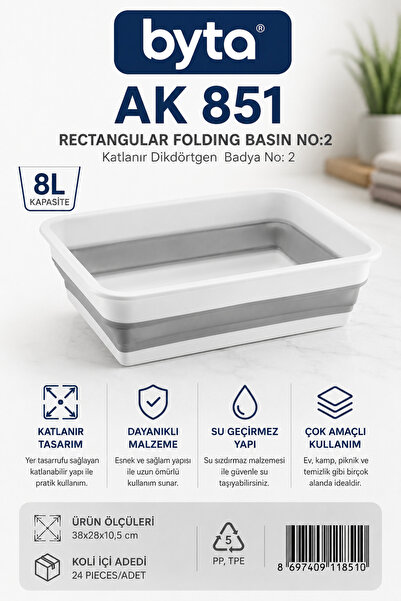 BYTA 8 Lt Foldable Rectangular Multi-Purpose Washing Basin – for Vegetables, ...