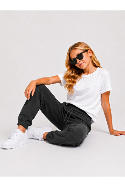 GİYİCEM TEKSTİL Girl's 3-Thread Ribbed Elastic Waist Comfortable Fit Sweatpan...