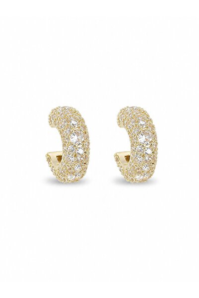 serelya Brass Zircon Stone Hoop Model Gold Color Women's Earrings