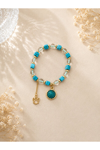 Lilith Takı Turquoise Stone Look Angel Figured Women's Bracelet – Stylish Bea...