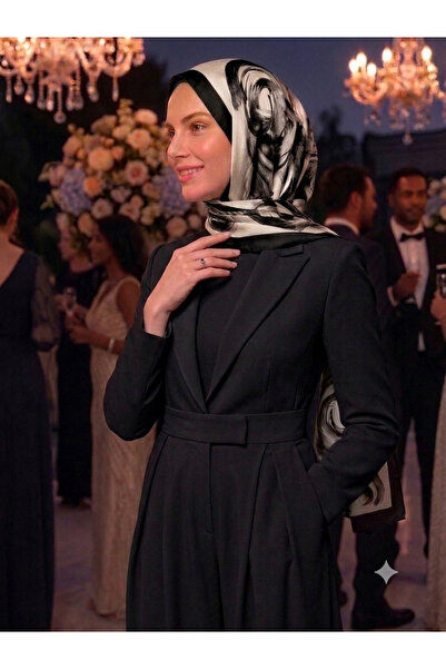 Nazellaa Dynamic Swirl Pattern Semi-Glossy Jacquard Shawl Black