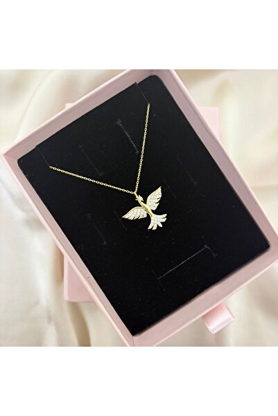 Lovera Jewellery 925 Ayar Gümüş Sertifikalı 14K Gold Renk Anka Kuşu Kolye Kad...