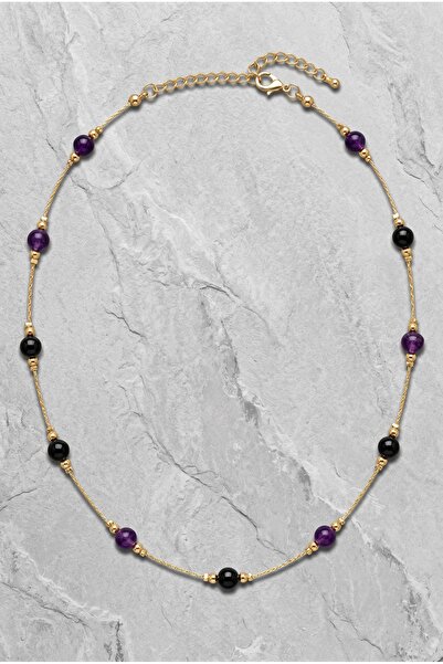 Mijja Natural Amethyst Obsidian Stone Gold Color Lacquer Coating Anti-Tarnish...