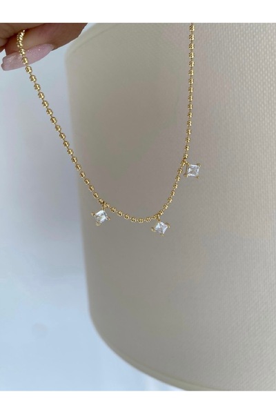 Bade Jewelry Fd Gold Thin Dorical Pendant Stone Detailed Tarnish-Resistant St...