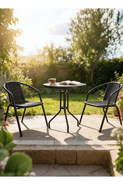 Noon East 3 Piece Metal Outdoor Patio Set, includes 2 Chairs and 1 Table with...