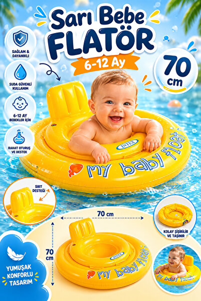 Empressco Sarı Bebe Flatörü 70 cm 6-12 Ay Bebek Deniz Havuz Simidi Sırt Deste...