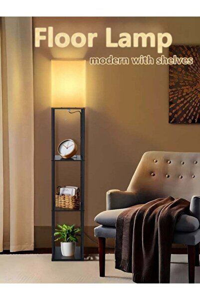 GULF GALLERY مصباح أرضي تيوككس مع أرفف، مصباح LED بثلاث درجات حرارة لونية، تخ...