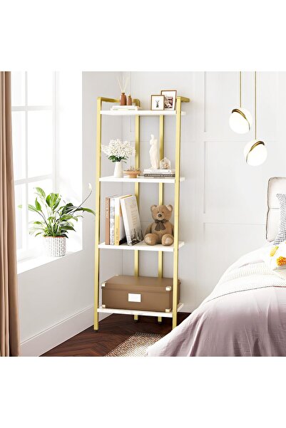 Garvee Modern 4-Tier Ladder Bookshelf - Open Display Bookcase with Marble Woo...
