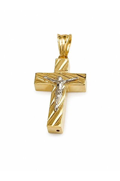 Aur 585 Pandantiv cruce din aur galben 14k, model religios, 3 cm, 1,23 g