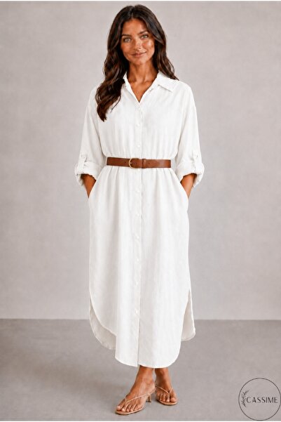 Cassime Women's White Long Shirt Muslin 100% Cotton Oversize Dress - Without ...