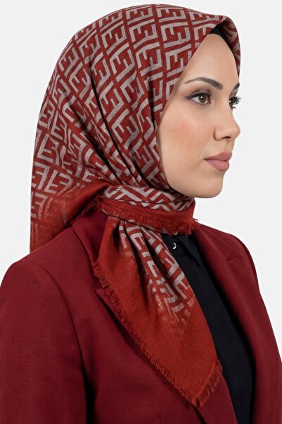 hadiora وشاح نسائي مزخرف باللونين الأحمر والبيج على شكل حرف F