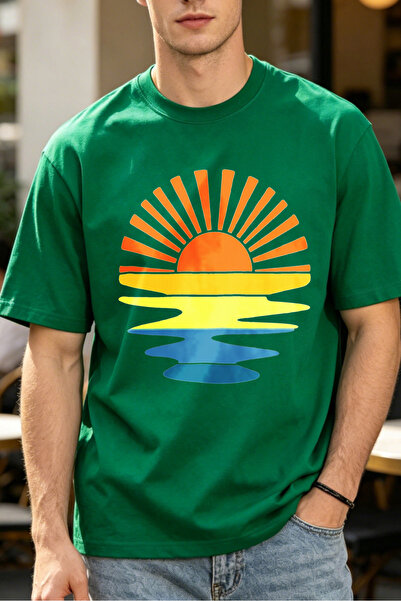 Fleck Casual Style T Shirts For Men Sunset Over Water Mens Printed T Shirts