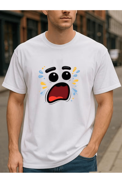 NOURAM Men's Summer Casual T-Shirt with Exaggerated Expression & Splatter Des...