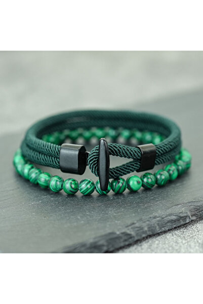 Choice6 Green Fashion 2Pcs/Set Anchor Beaded Bracelet Men Hadnmade Bilayer St...