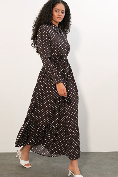 Hiccup Bdart Belted Paisley Patterned Midi Shirt Dress