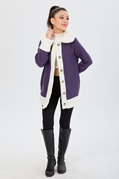 TOFİSA Women's Purple Jacket with Solid Jacket Collar - 13095