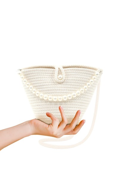 SHAKA Cream Shk245 Pearl Wicker Fabric Single Compartment, Strap Hand, Arm an...